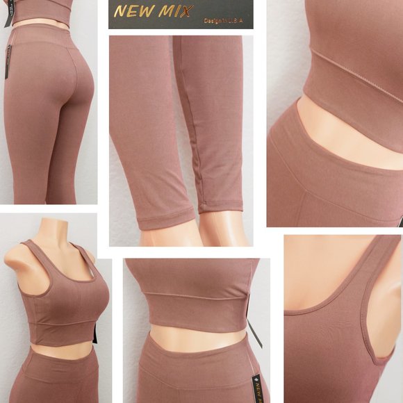 NEW Mocha Active Bra Crop Top + Leggings 2pc Set - Picture 5 of 10